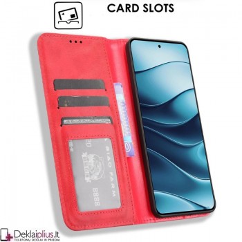 Dirbtinės odos atverčiamas dėklas su skyreliais - raudonas (Xiaomi Redmi Note 14 4G) Dirbtinės odos atverčiamas dėklas su skyreliais - raudonas (Xiaomi Redmi Note 14 4G)